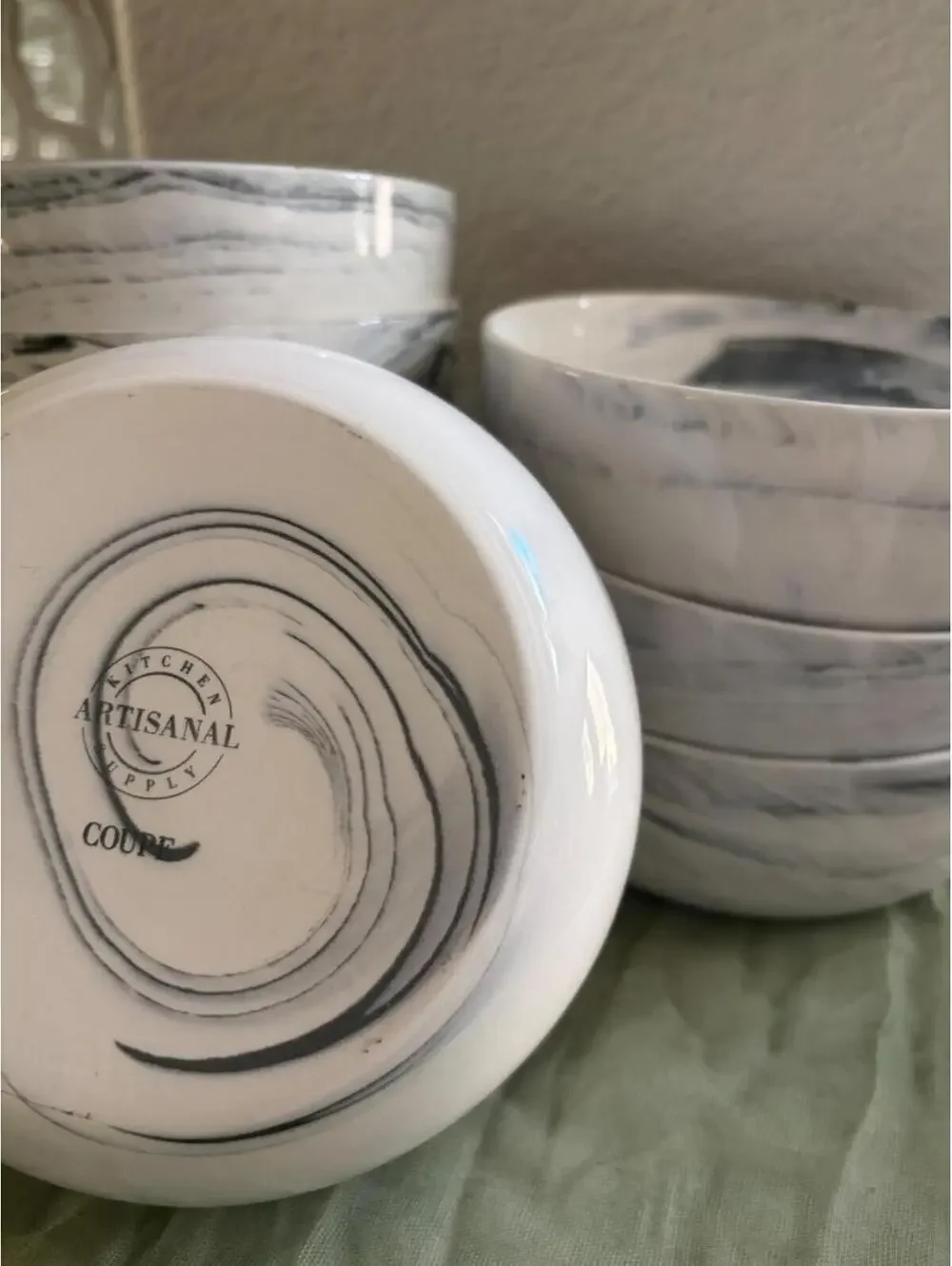 (6) Artisanal Kitchen Supply Coupe Cereal Bowl Gray Marble Swirl Stoneware 6”